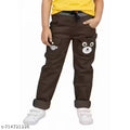 Stylish Kids Dark Brown Cargo Pants with Cute Bear Patch | Boys & Girls Casual Wear Trouser | Elastic Waist Jogger Pant for Daily Wear,