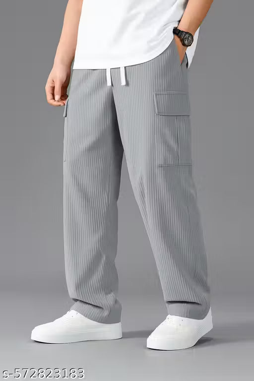 Men’s Premium Ribbed Cargo Joggers | Urban Streetwear Look | Stretchable & Stylish Dailywear Pants