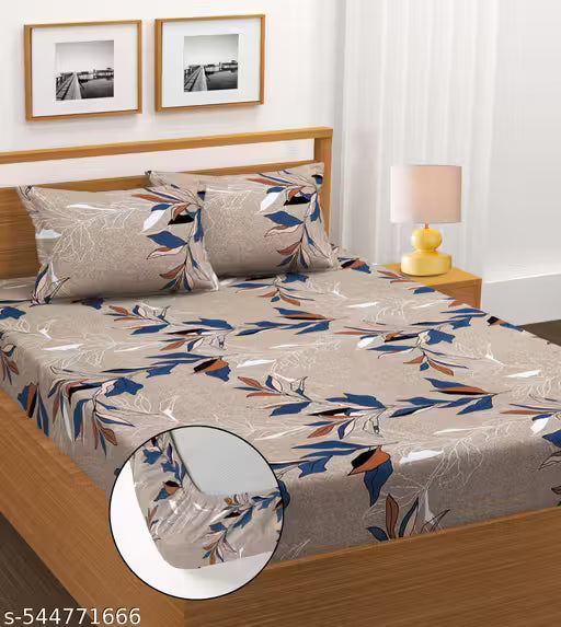 New Trending Fitted (Elastic) Cotton Double Bedsheet With 2 Pillow Covers