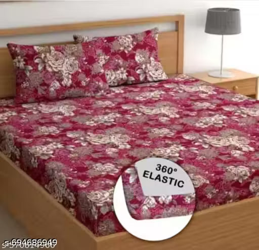 Super Soft Glace Cotton All Round Elastic Fitted Double Bed Bedsheet with 2 Pillow Covers-72x78x8 Inches-fiteed_Double