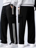 New black 4 ocket cotton blend pants for boys| Trendy boy Side dual strips black Trackpants/ pants for summer| Casual solid cotton blend four pockets black pants for boys