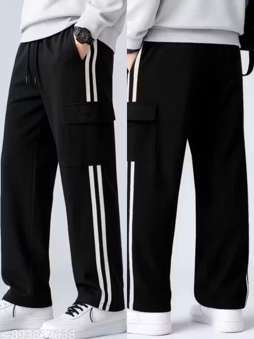 New black 4 ocket cotton blend pants for boys| Trendy boy Side dual strips black Trackpants/ pants for summer| Casual solid cotton blend four pockets black pants for boys