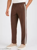 Men’s Brown Track Pants with White Side Stripes | Slim Fit |
