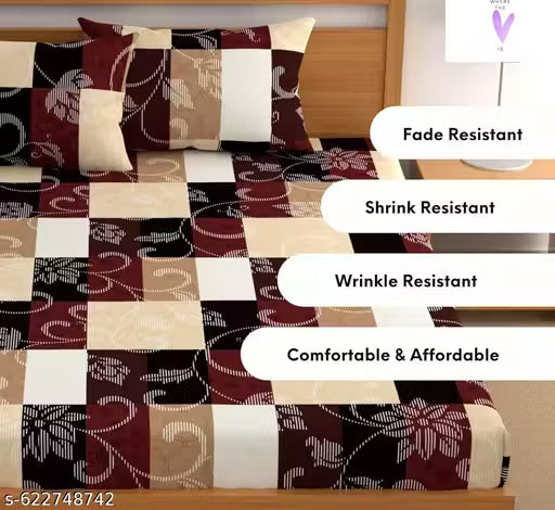 Super Soft Glace Cotton All Round Elastic Fitted Double Bed Bedsheet with 2 Pillow Covers-72x78x8 Inches-fiteed_Double