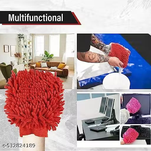 2 PCS Double Sided Microfiber Wash Mitt Hand Gloves, Dust Cleaner Vehicle Washing Multipurpose House Car Glass LCD Cleaning, (MULTI Color)