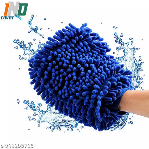 Double Sided Microfiber Hand Gloves, Dust Cleaner Vehicle Washing Multipurpose Use and Extra Large, Professional Grade, Big Chenille Mitt Glove (Pack of 1, Multicolour)