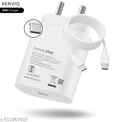 Kenviq 25W USB Type-C Charger for Compatible With Sam-sung Devices, with Type-C to C USB Cable, White