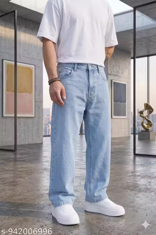 BLUVORA Loose Fit Mid Rise Denim Light Blue Jeans