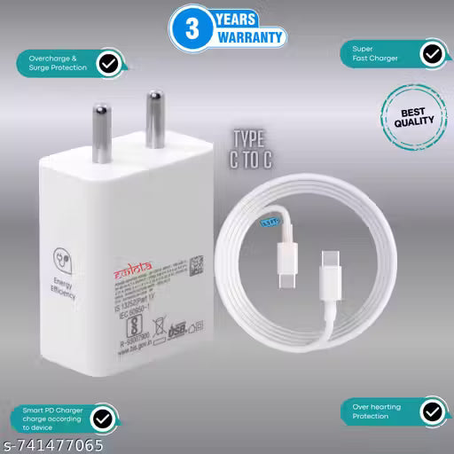 Eकlota 25W Charger for Samsg/iPhn/Pixl/Viv/Opp with Type-C to C Cable | Super Fast Charging PD Adapter for Galxy S26/S25 Ultra,
