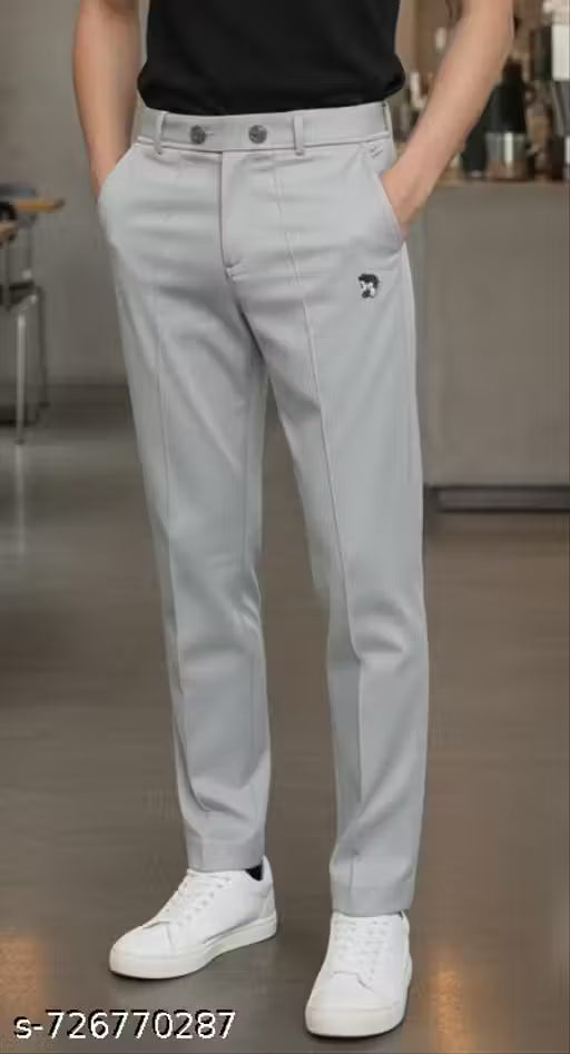 Premium Men's Grey Lycra Track Pants | Stylish Slim Fit Joggers with Unique Button Design | Comfortable Stretchable Lower for Men