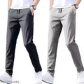 Grey and Light Grey Fancy Classic Formal Male Track Pants – elastic waist, zipper fly, baggy,