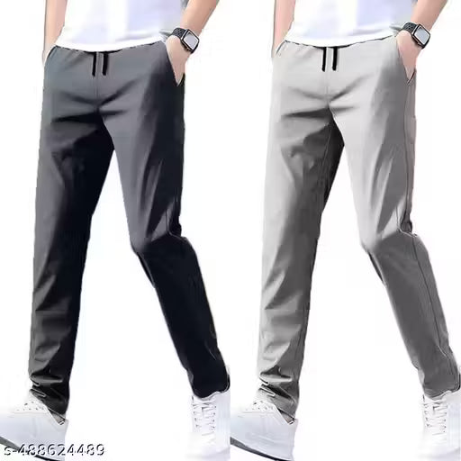 Grey and Light Grey Fancy Classic Formal Male Track Pants – elastic waist, zipper fly, baggy,