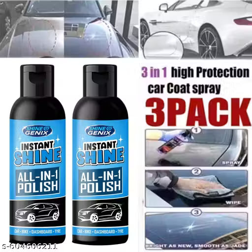 Shine Genix Instant Shine All-in-1 Polish for Car, Bike, Dashboard & Tyres with wipe – 200ml + 200ml pack of 2 | car polish