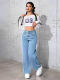 Women's Straight Leg Loose Casual Ice Blue Jeans