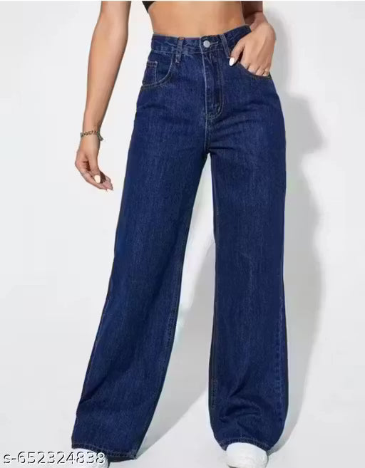 trending stylish straight fit wide-leg blue jeans for women , boy friend jeans,regular jeans,skinny fit jean
