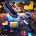 Sounce Car Cleaning 5 in 1 Kit Microfiber Duster with Long Handle Cleaning Brush Exteriror and Interiror Cleaner Cloth Ac Vent Cleaner Brush for Car, Motorbike, SUVs with Glass Cleaner Tablets