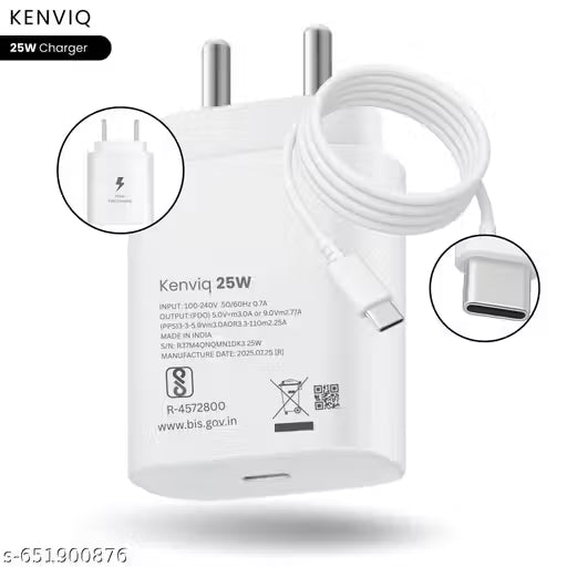 Kenviq 25W USB Type-C Charger for Compatible with Sam-sung Devices, with Type-C to C USB Cable, White