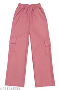Trendy Straight-Fit Cargo Pants for Kids & Girls | Stylish High-Waist Casual Wear with 4 Pockets