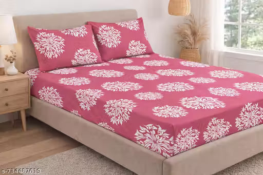 King Elastic Fitted Bedsheet with 2 Pillow Covers ( 76 X 72 fits upto 8 inch mattress )