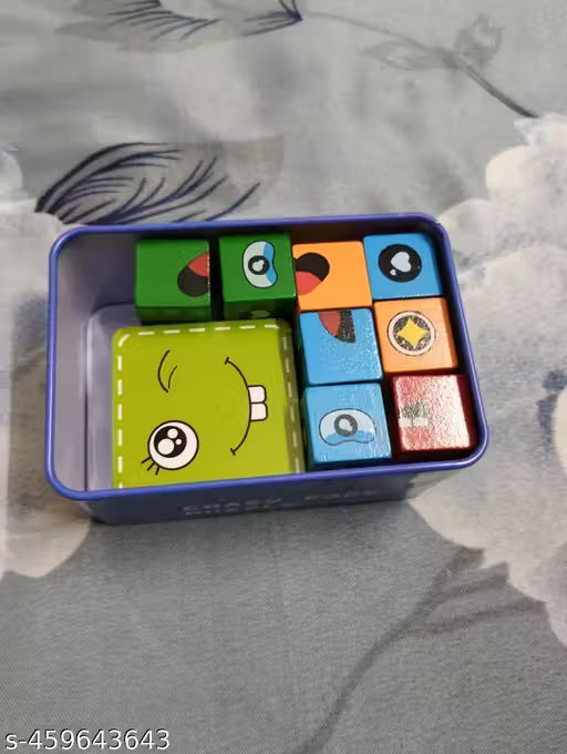 Wooden Emoji Cube face Changing Game for Kids, Learning Activities Toy
