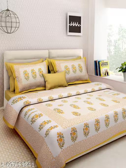 100% cotton jaipuri bedsheet double bed sheet with 2 pillow cover / single bedsheet come with 1 pillow cover