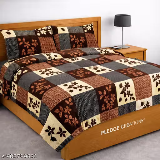 Glace-Cotton Bedsheet For Single/Double Bed With Pillow Covers