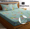 Amrange Premium Cotton King Size Fitted Bedsheets with 2 Pillow Covers | Double Bed with All Around Elastic 180 TC Supersoft
