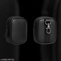 PU Leather Earbuds Carry Case – Compact Shockproof Zipper Pouch for Wireless Earphones with Metal Clip (Black)