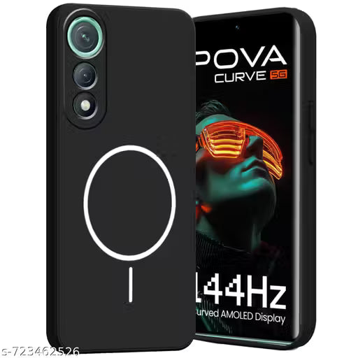 BINTAGE Case Mag_Safe Print Rubber Candy TPU Cloth In-Side | Camera Protect Matte Finish Soft Back Cover Case Compatible For Tecno LJ8k / Pova Curve 5G - Black
