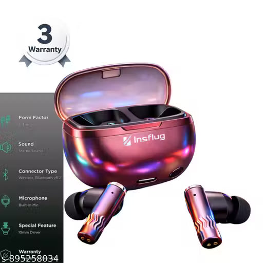 Insflug Bluetooth Earbuds Wireless with HD Sound Output, Noise Reduction Mic for Calls, Smart Touch Controls, Charging Case with Type-C Fast Charging, Long Playback Time, Stylish Design for Everyday Usage