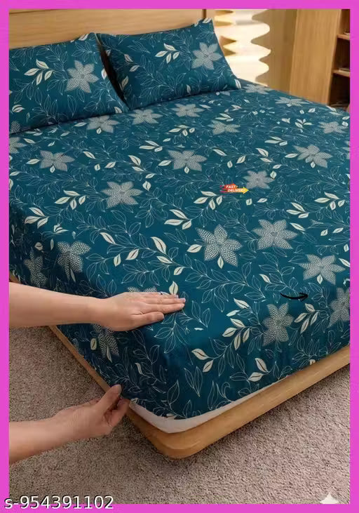 New Trending Fitted (Elastic) Cotton Double Bedsheet With 2 Pillow Covers
