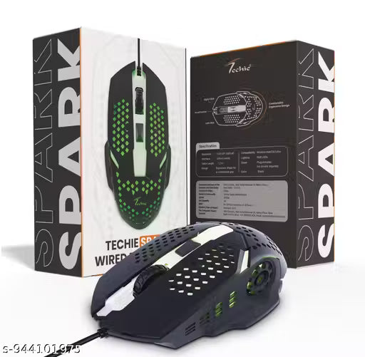 Techie Spark Wired RGB Mouse | Rainbow LED | Adjustable DPI 800–2400 | 4-Button Gaming Mouse
