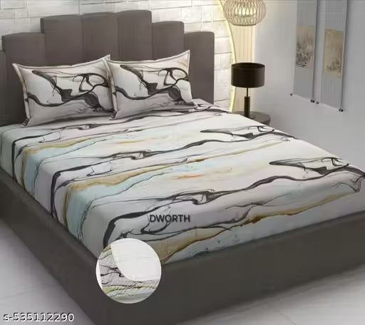 DWORTH Premium cotton 220 tc elastic fitted bedsheets with 2 king size pillow covers