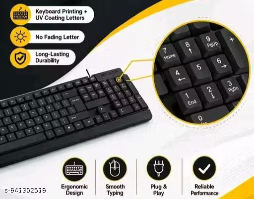 USB Wired Keyboard for PC Laptop | Full Size Ergonomic Keyboard | Smooth Typing & Plug and Play Keyboard for Office, Home & Study