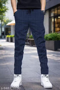 Mens Checked Trackpants Navy