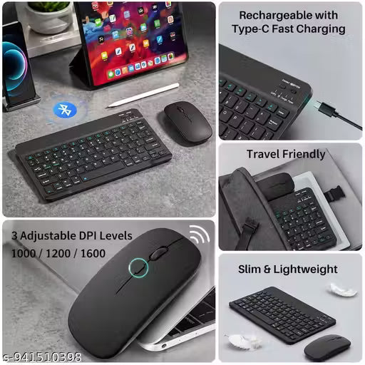 Wireless Keyboard Mouse Combo Rechargeable | Compact Slim Design with Adjustable DPI Mouse
