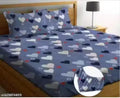 250 TC Cotton Double Printed Fitted (Elastic) 1 Double Fitted Bedsheet 2 Pillow Covers,