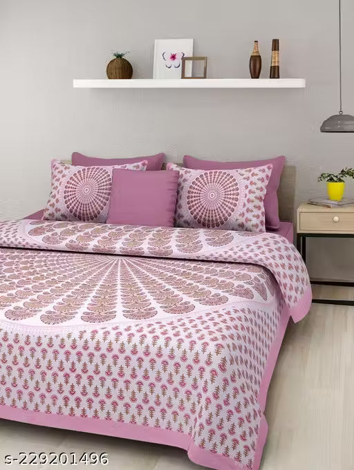 Jaipuri printed 160 TC 100 % cotton Double bed bedsheet with 2 pillow cover