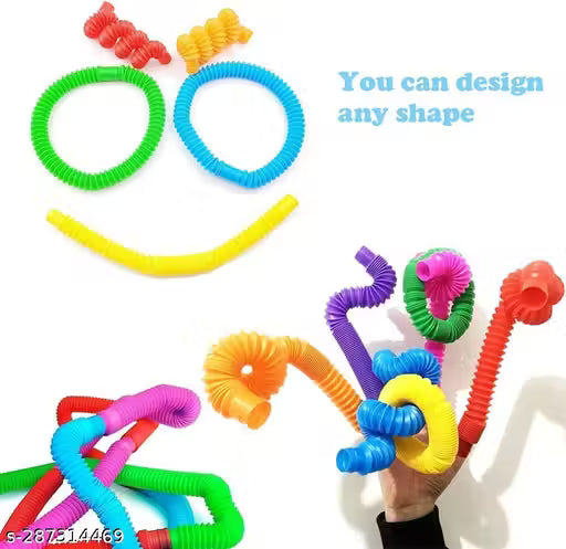 Pop Tube Toy for Kid Fidget Sensory Early Education Toy for Kid Stress Anxiety Relief Bandable Stiming Toys (6 Piece)