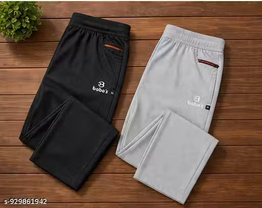 PREMIUM Men Track Pants Pack of 2 | Comfortable Gym Lower with Zip Pocket | Stylish Black Grey Sports Joggers