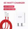 65W SuperVOOC Super Fast Wall Charger with Type-C Red Cable | Dash Warp VOOC Fast Charging Adapter for Android Smartphones