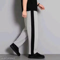 Men Grey Track Pants with White Side Stripe | Regular Fit | Elastic Waist with Drawstring | Casual & Sports Wear