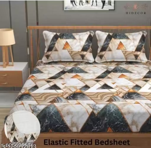 Double bed fitted bedsheet with two pillow cover