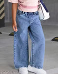 Trendy Wide Leg Baggy Fit Jeans for Girls | Grey Wash Denim (Kids)