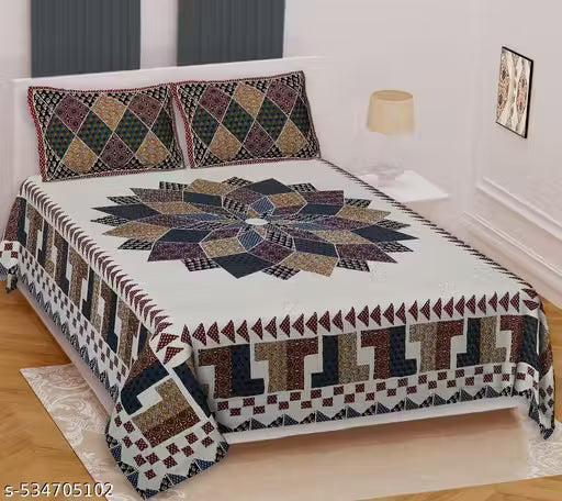 Grah Vastra Primium Quality Rajasthani Jaipuri Print 100% Pure Cotton King Size Bedsheet with 2 Pillow Cover ( 228 * 254) cm