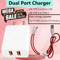 Dual Port Charger, Usb Type C and Micro Usb Charging, 33watt Fast Charging, Type-C & Micro USB Charger Adapter Mobile Charger, 1 Meter Type C Cable