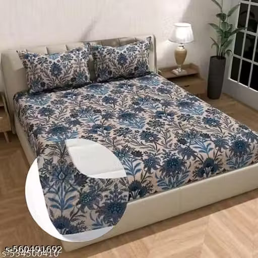 New Trending Fitted (Elastic) Cotton Double Bedsheet With 2 Pillow Covers