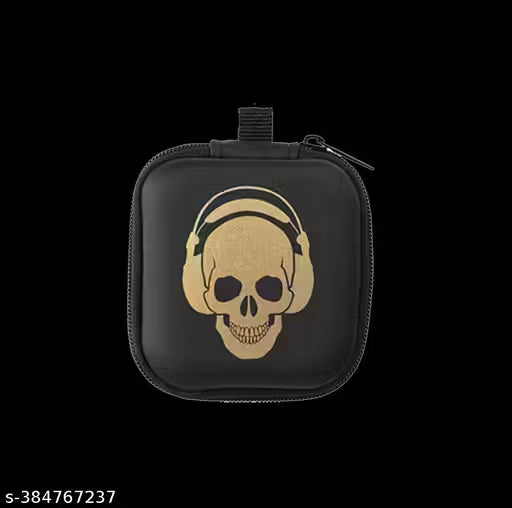 Leather Zipper Earphone Case (Black)
