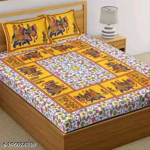 160Tc Pure cotton Double bed bedsheet with 2 pillow cover