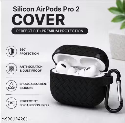 Silicone AirPods Pro 2 Cover Case with Hook | Stylish Protective Earbuds Cover | Soft Anti Scratch AirPods Case black